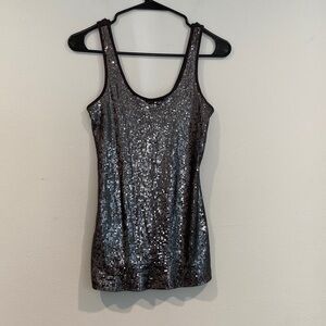 Express Sexy Basic Black Sequin Covered Tank Top - Size Medium